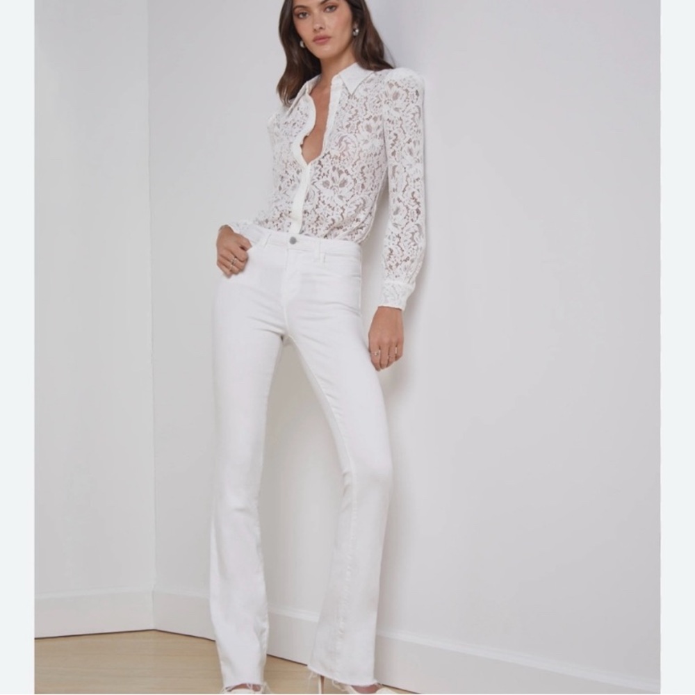 L’AGENCE Oriana High Rise Straight Leg 5-Pocket Jeans White Sz 29